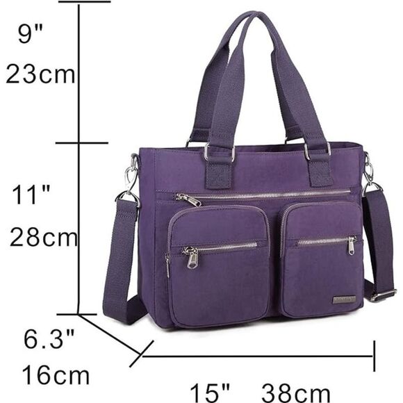 CREST DESIGN LAVENDER NYLON LAPTOP SHOULDER CASUAL OFFICE CAREER TOTE ORGANIZER - Picture 2 of 7
